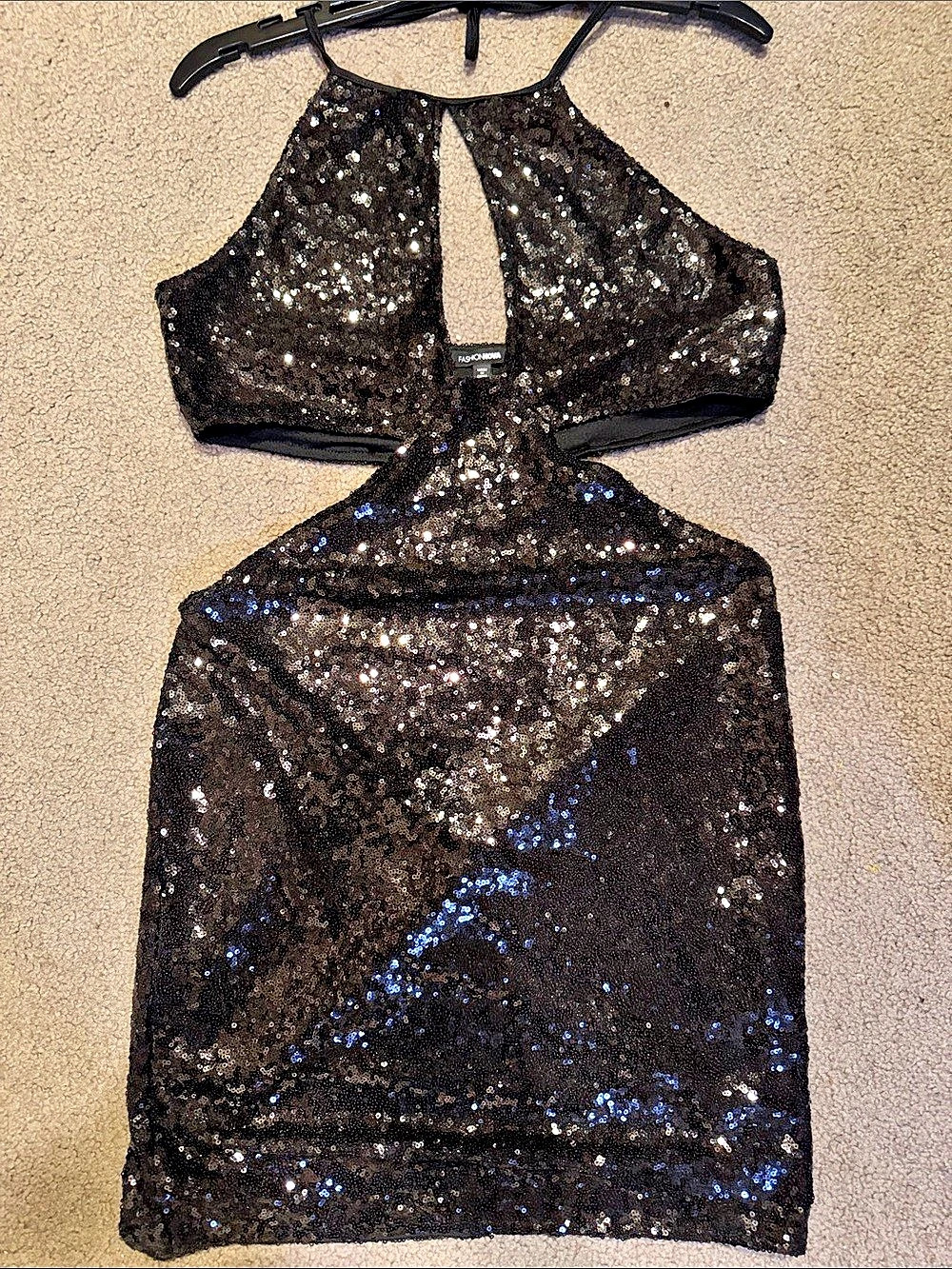 Fashion Nova Black Sequin Cutout Maxi Dress Size XL